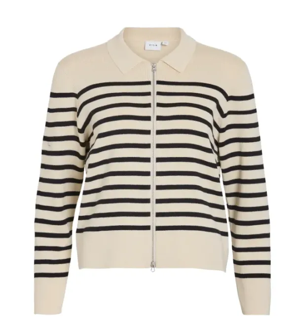 VIOSTRIA_L_S_ZIPPER_STRIPE_KNIT_CARDIGAN_PA25