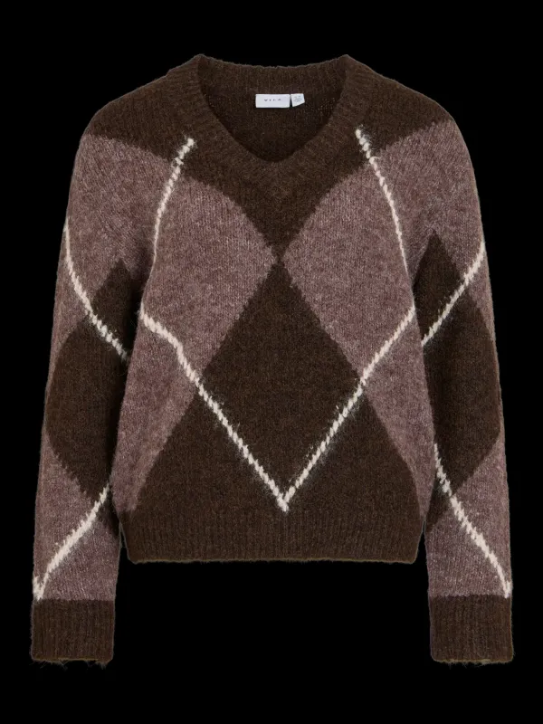VITOLISE_V_NECK_L_S_CHECK_KNIT__TOP_TES_AU26